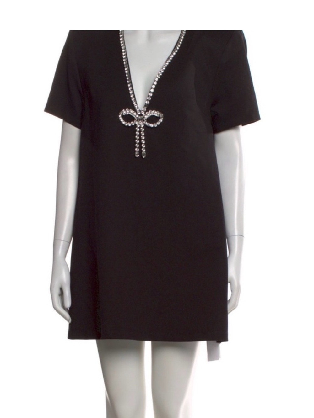 AREA Black Embellished V-Neck Crystal Dress